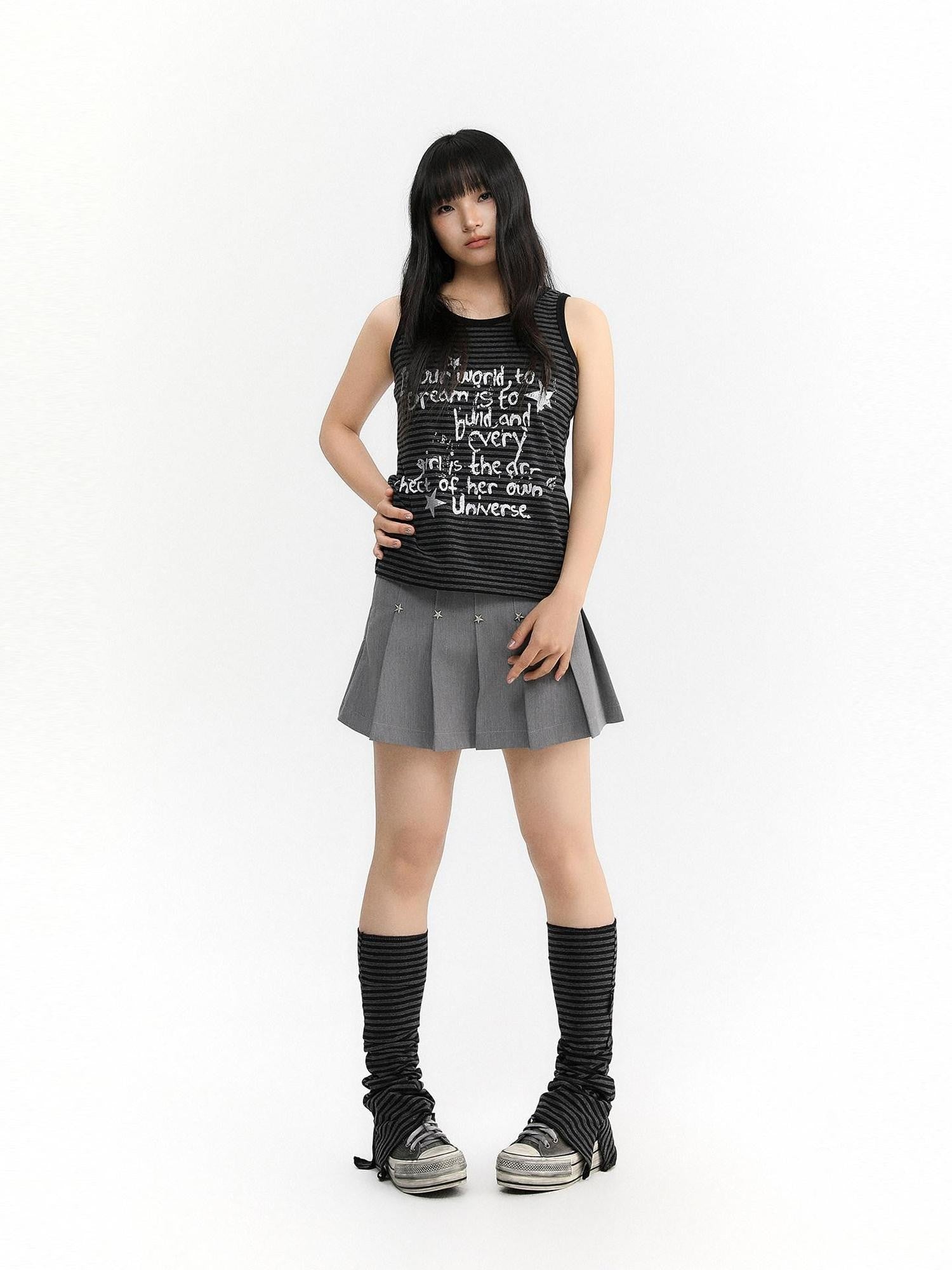 atrandom Striped Silver Foil Text Print Racerback Women&