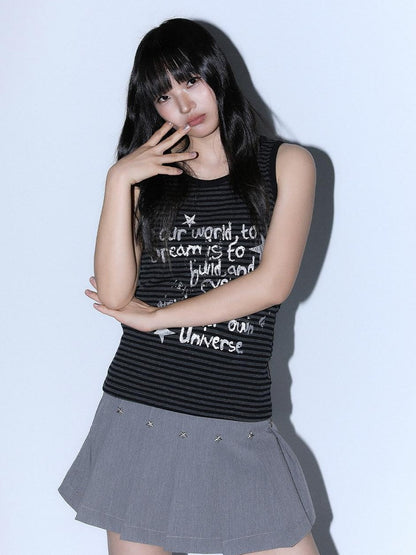 atrandom Striped Silver Foil Text Print Racerback Women&