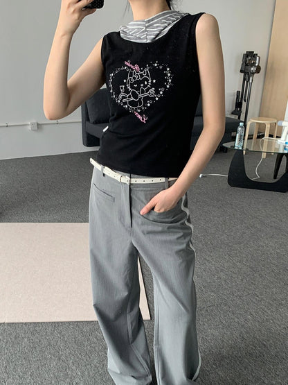 atrandom Sweet Cool Cartoon Heart Print Slim Fit Women&