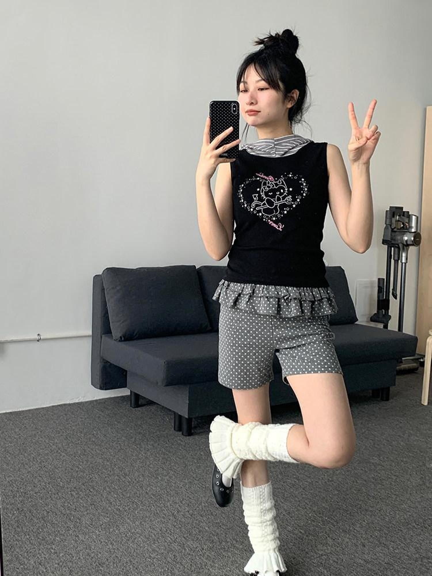 atrandom Sweet Cool Cartoon Heart Print Slim Fit Women&