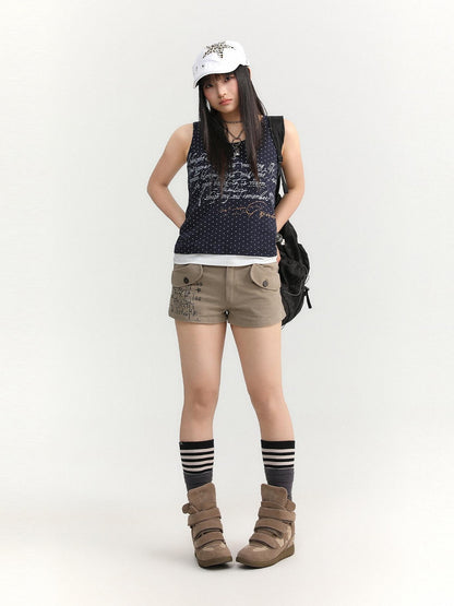 atrandom Text Print Pockets Workwear Straight Women&