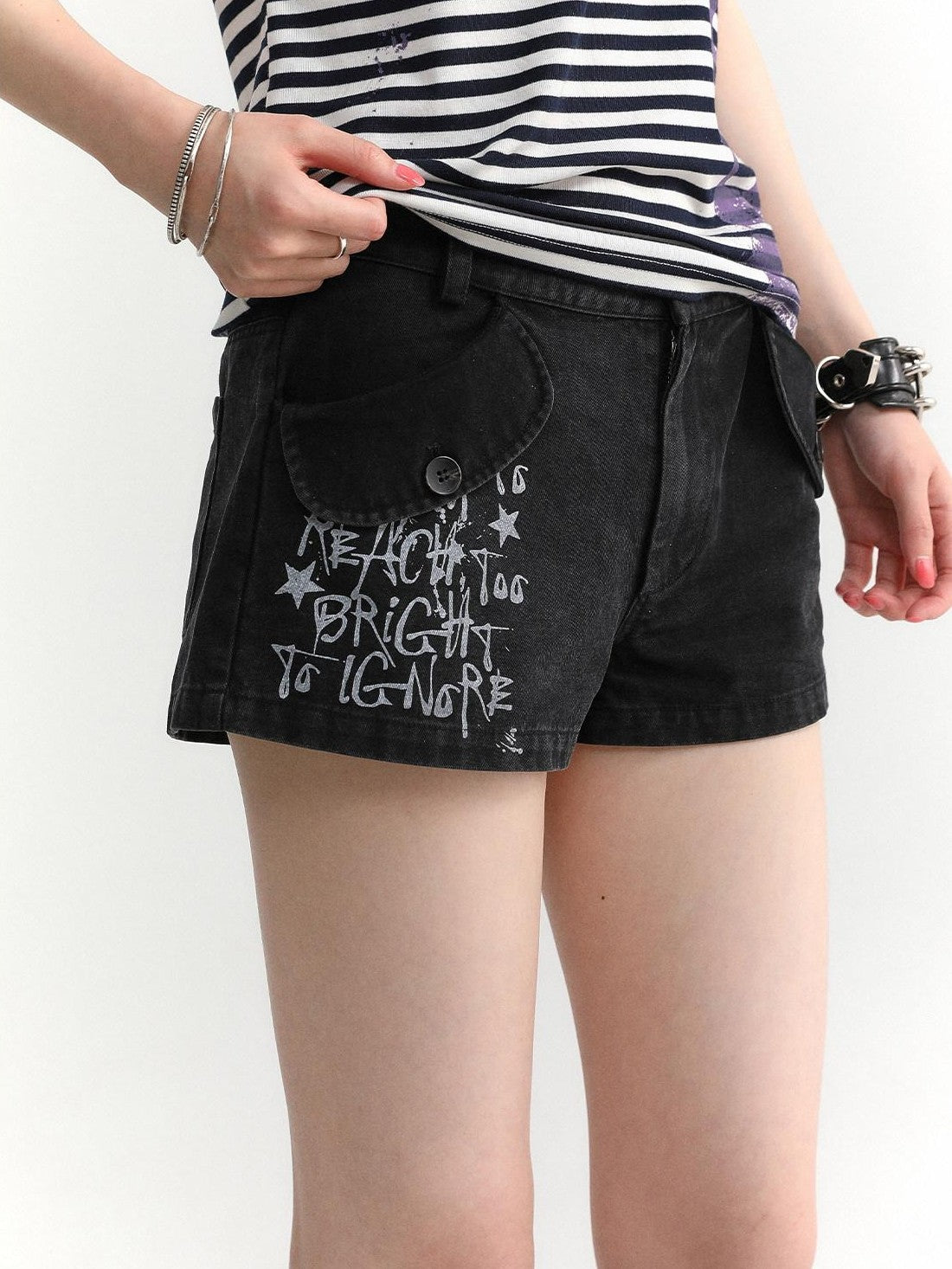 atrandom Text Print Pockets Workwear Straight Women&