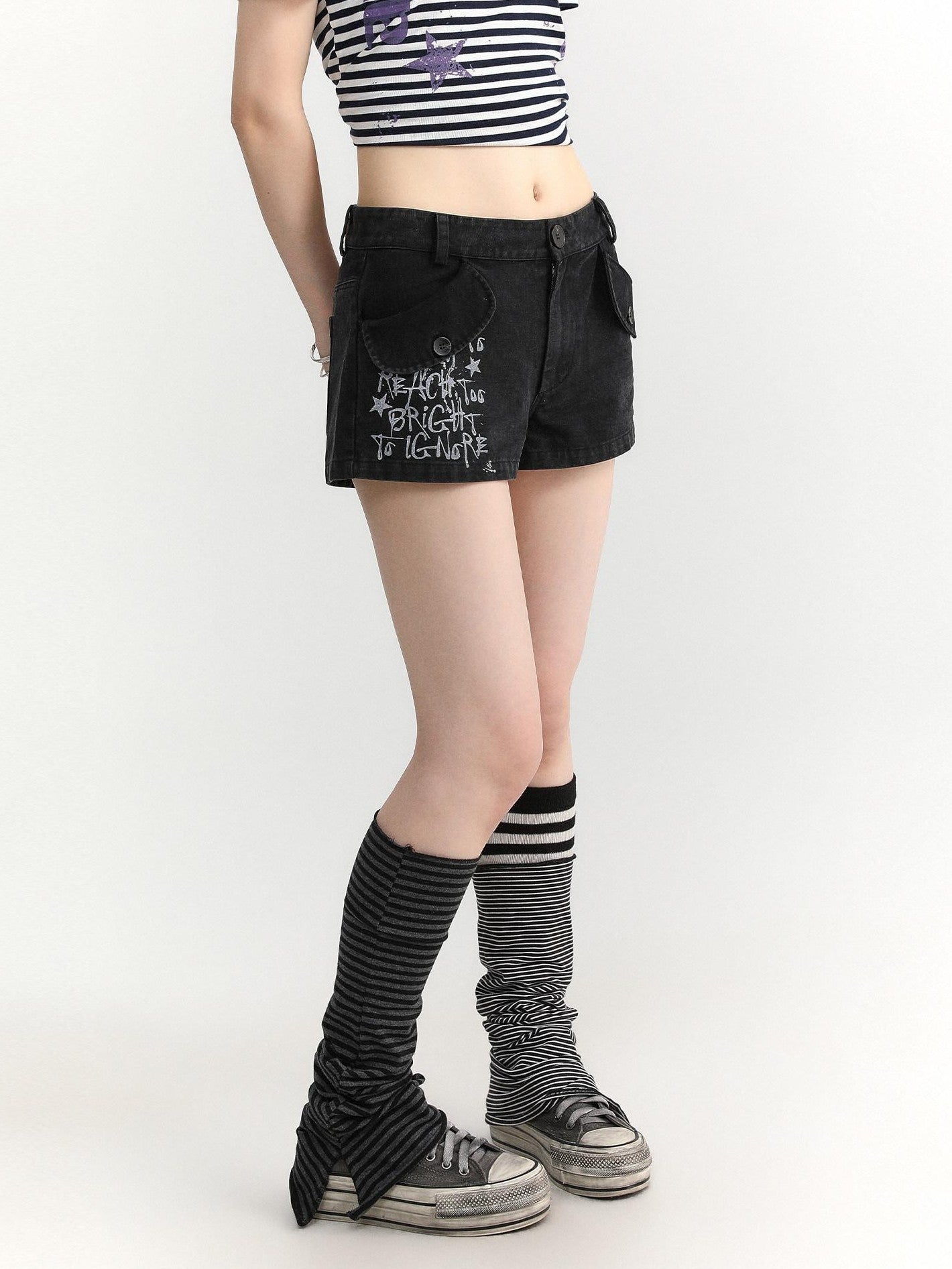 atrandom Text Print Pockets Workwear Straight Women&