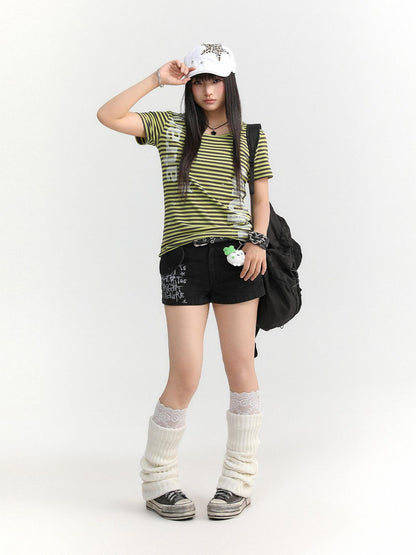 atrandom Text Print Pockets Workwear Straight Women&