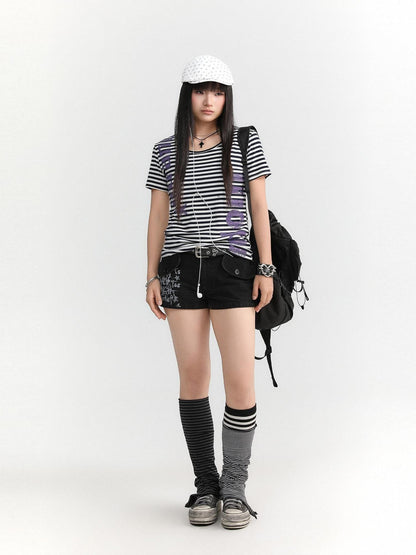 atrandom Text Print Pockets Workwear Straight Women&