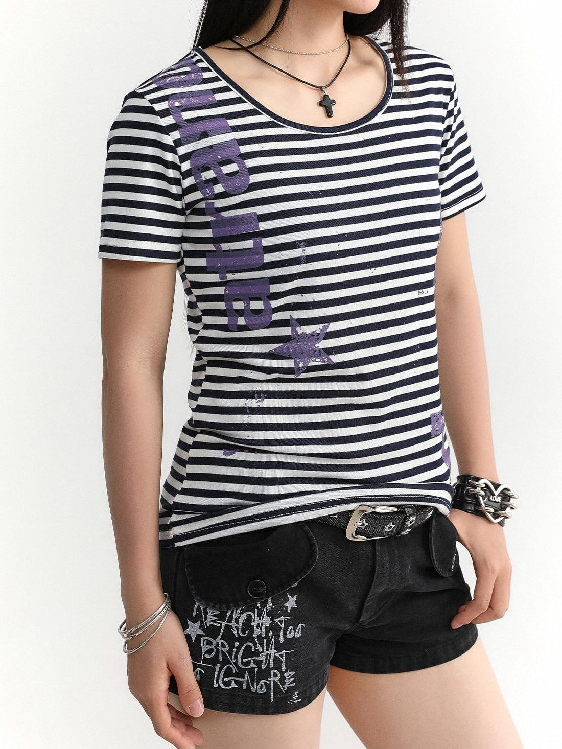 atrandom Text Print Pockets Workwear Straight Women&