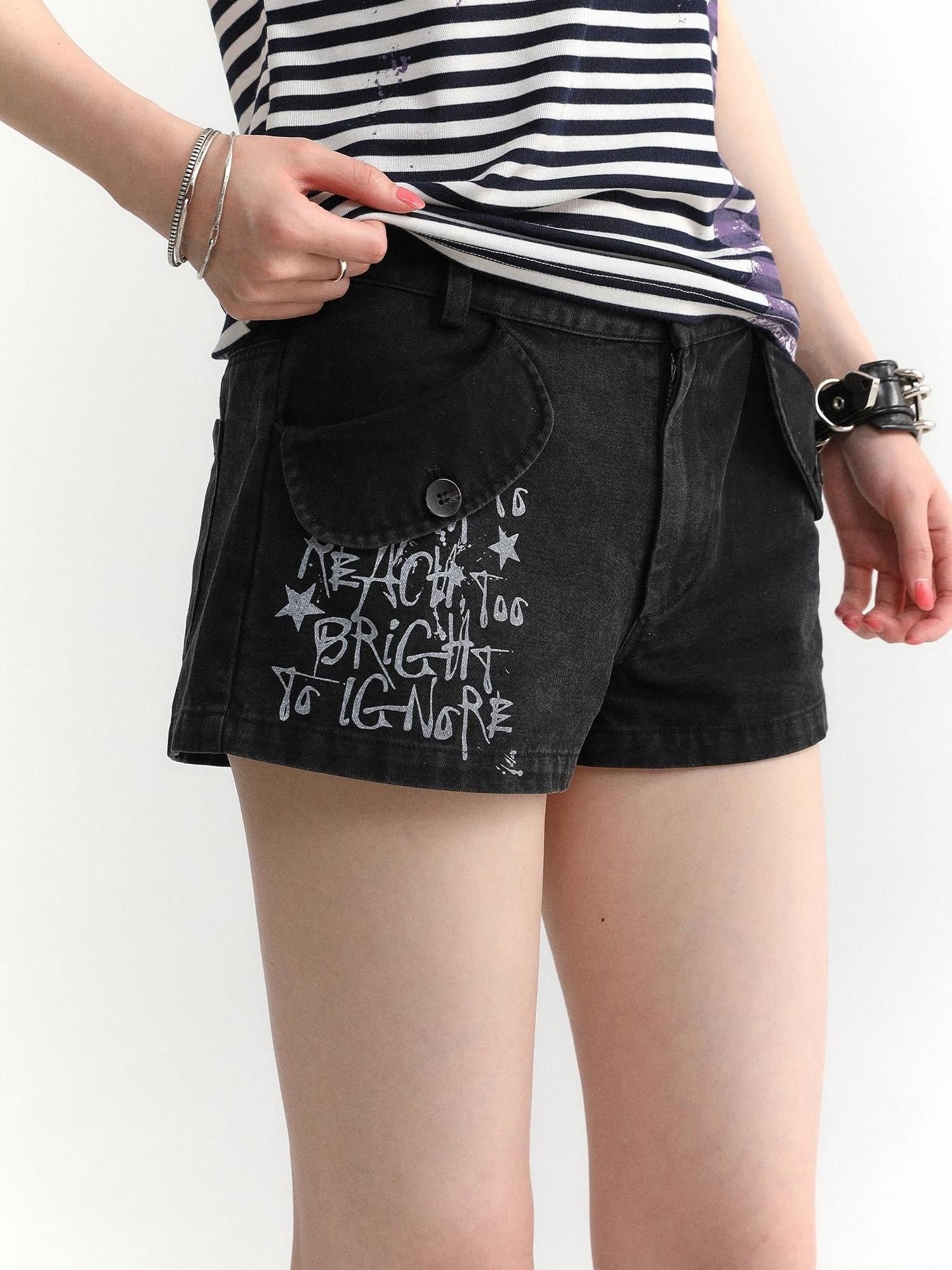 atrandom Text Print Pockets Workwear Straight Women&