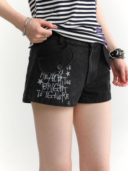 atrandom Text Print Pockets Workwear Straight Women&