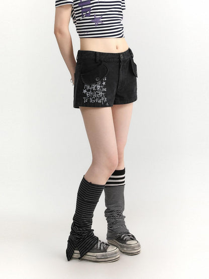 atrandom Text Print Pockets Workwear Straight Women&