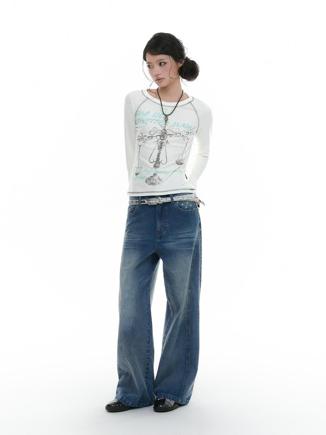 atrandom Tilted Balance Print Contrast Stitch Raglan Women&