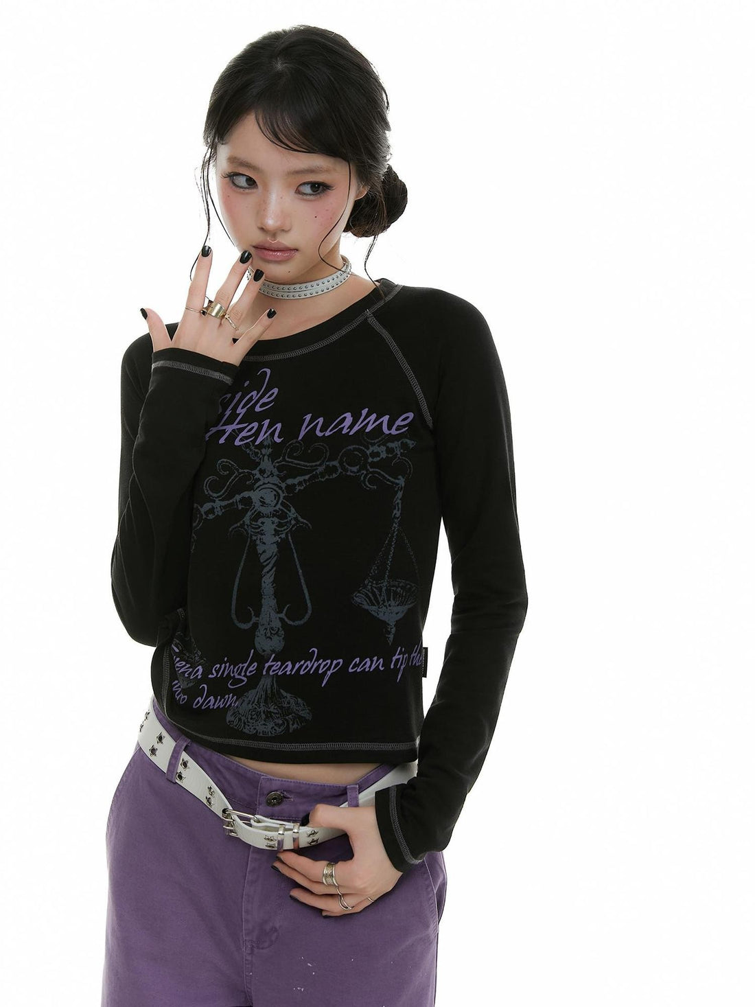 atrandom Tilted Balance Print Contrast Stitch Raglan Women&
