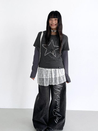 atrandom Washed Black Distressed Lettering Print Women&