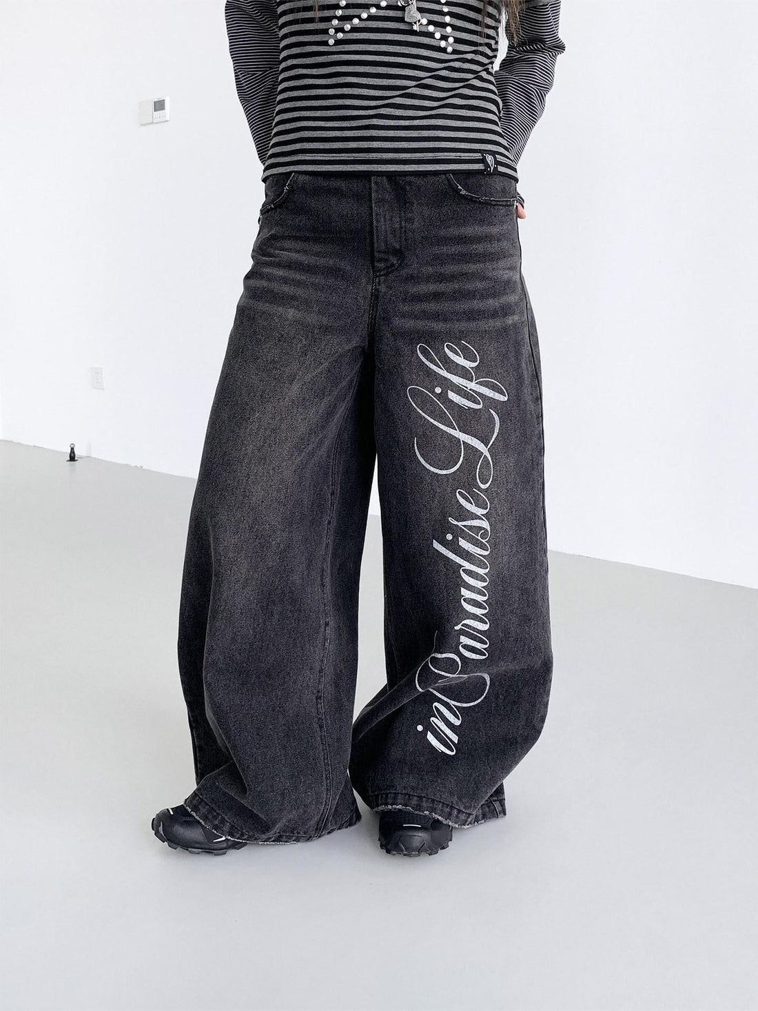 atrandom Washed Black Distressed Lettering Print Women&
