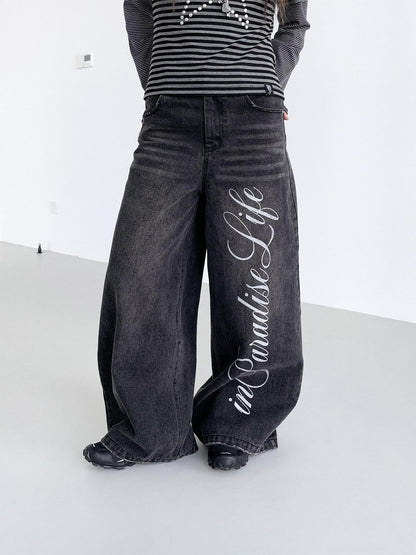 atrandom Washed Black Distressed Lettering Print Women&