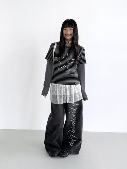 atrandom Washed Black Distressed Lettering Print Women&