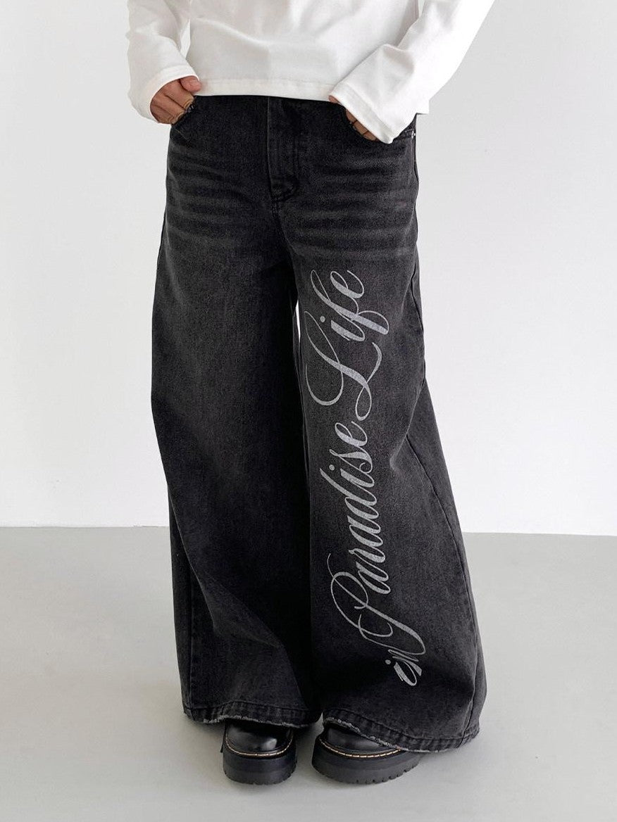 atrandom Washed Black Distressed Lettering Print Women&