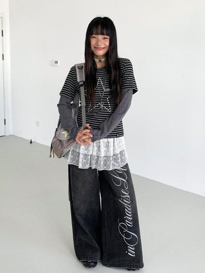 atrandom Washed Black Distressed Lettering Print Women&