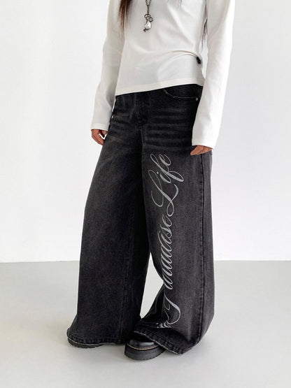 atrandom Washed Black Distressed Lettering Print Women&