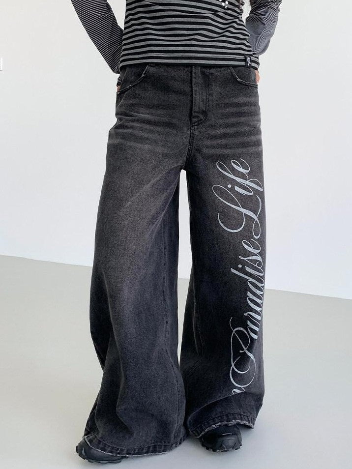 atrandom Washed Black Distressed Lettering Print Women&