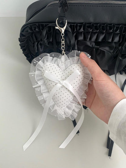 atrandom White Pom Pom Heart Lace Trim Bow Women&