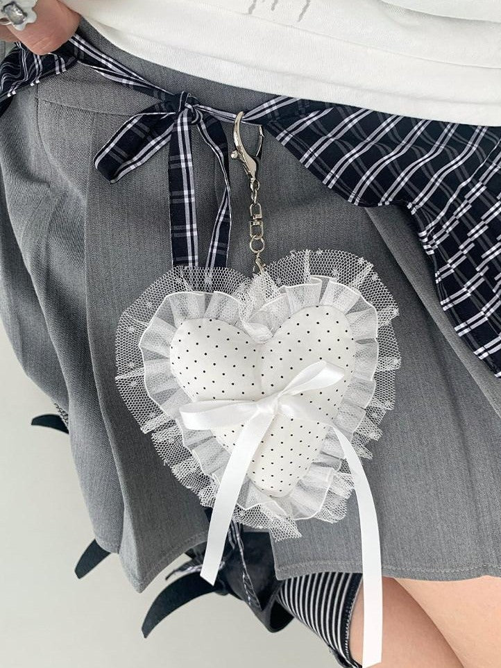 atrandom White Pom Pom Heart Lace Trim Bow Women&