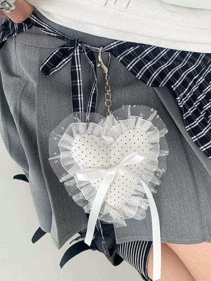 atrandom White Pom Pom Heart Lace Trim Bow Women&