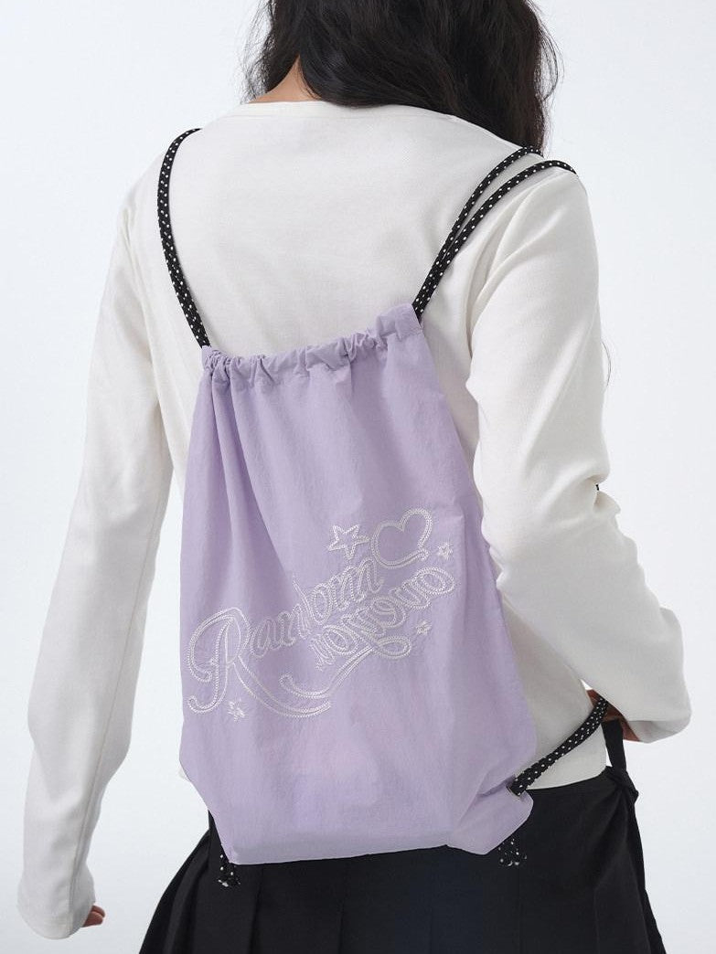 atrandom White Purple Chain Original Embroidery Letter Print Women&