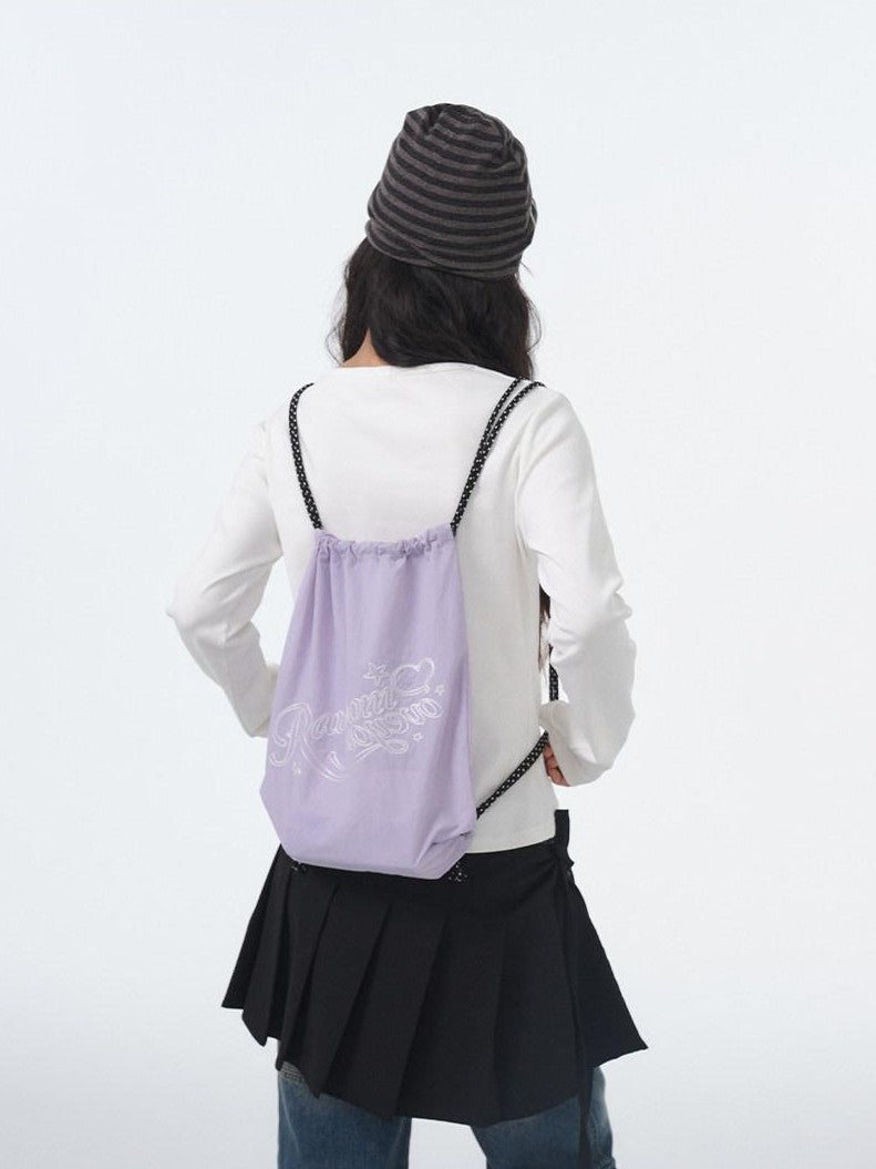 atrandom White Purple Chain Original Embroidery Letter Print Women&