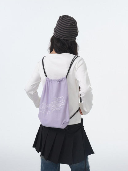 atrandom White Purple Chain Original Embroidery Letter Print Women&