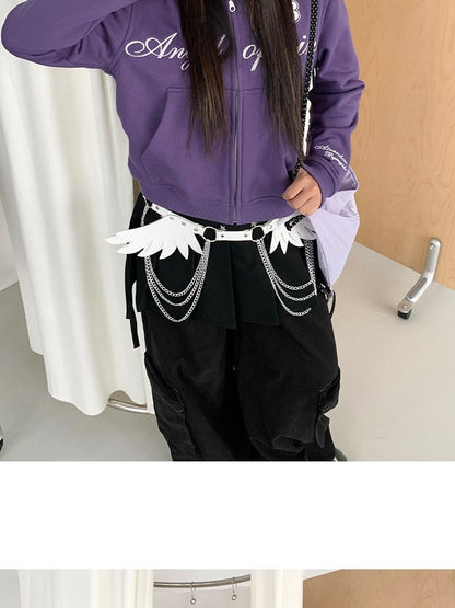 atrandom White Purple Chain Original Embroidery Letter Print Women&