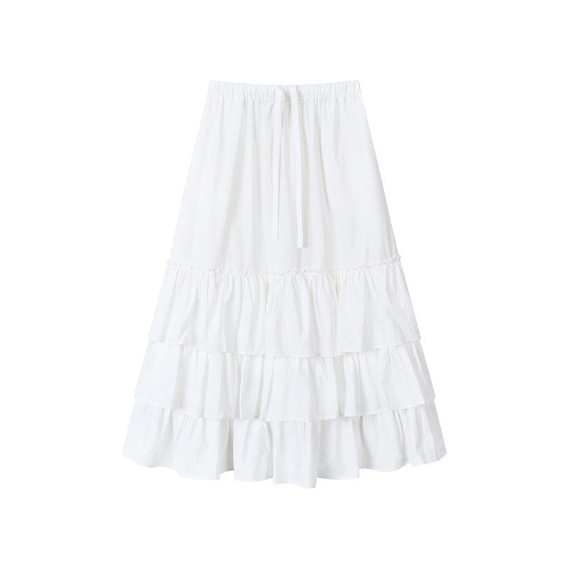 atrandom_White_Tiered_Layered_Gathered_Elastic_Waist_Women&