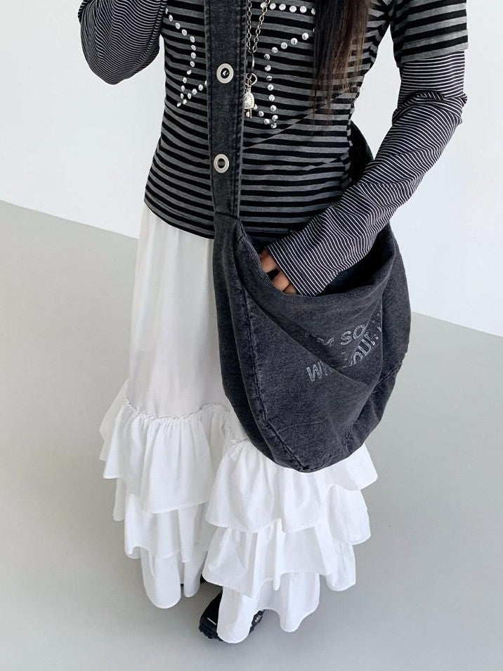 atrandom White Tiered Layered Gathered Elastic Waist Women&