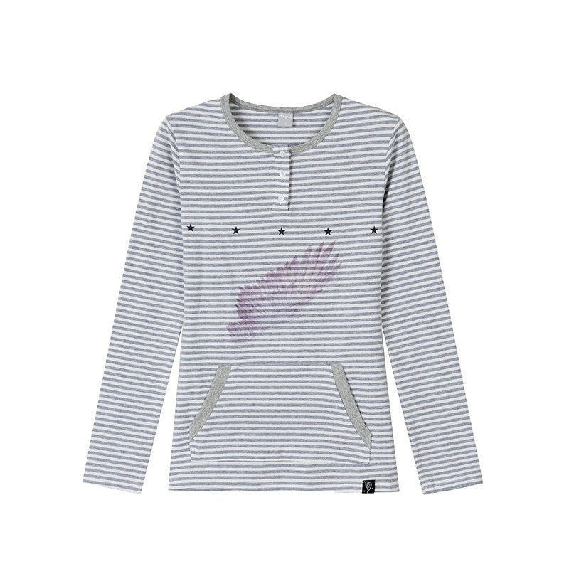 atrandom_Wing_Print_Striped_Blue_Gray_Slim_Round_Neck_Women&