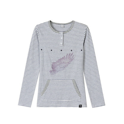 atrandom_Wing_Print_Striped_Blue_Gray_Slim_Round_Neck_Women&