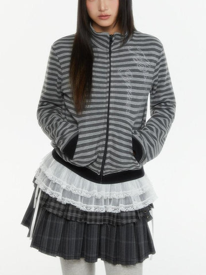 atrandom Zebra Rhinestone Embroidered Striped Women&