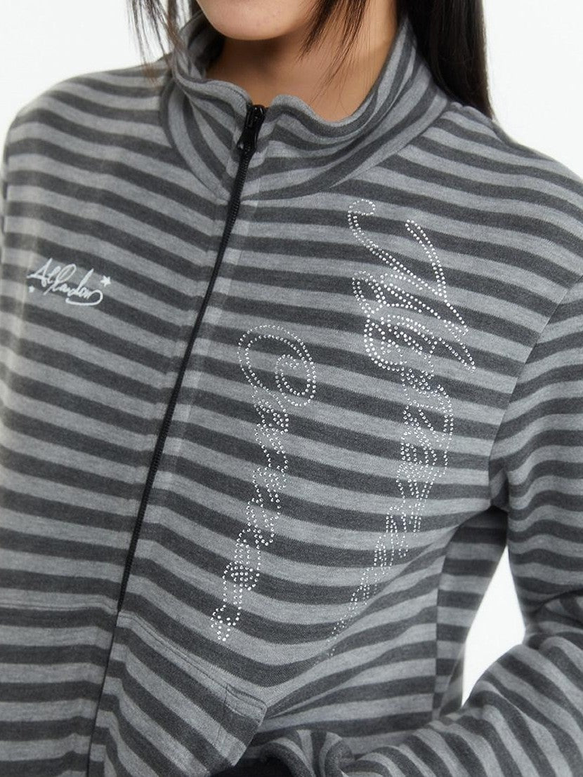 atrandom Zebra Rhinestone Embroidered Striped Women&