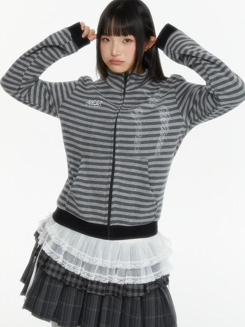 atrandom Zebra Rhinestone Embroidered Striped Women&