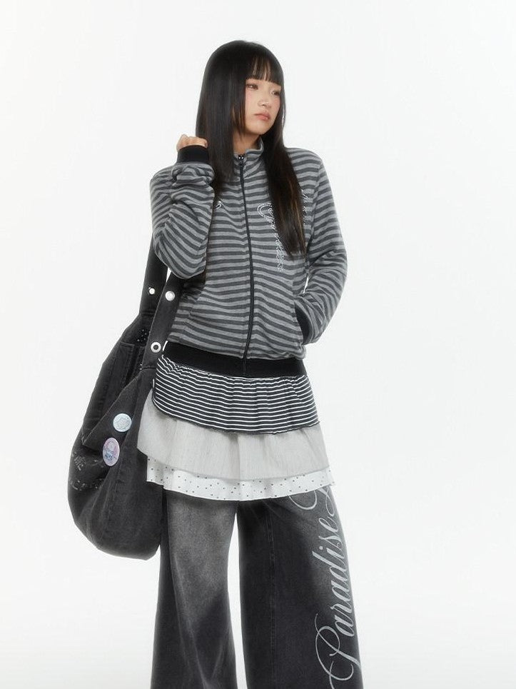 atrandom Zebra Rhinestone Embroidered Striped Women&