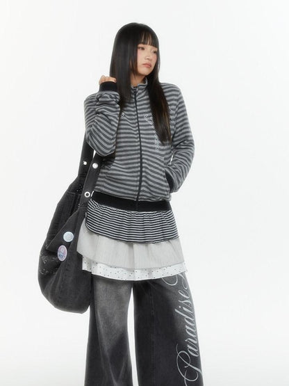 atrandom Zebra Rhinestone Embroidered Striped Women&
