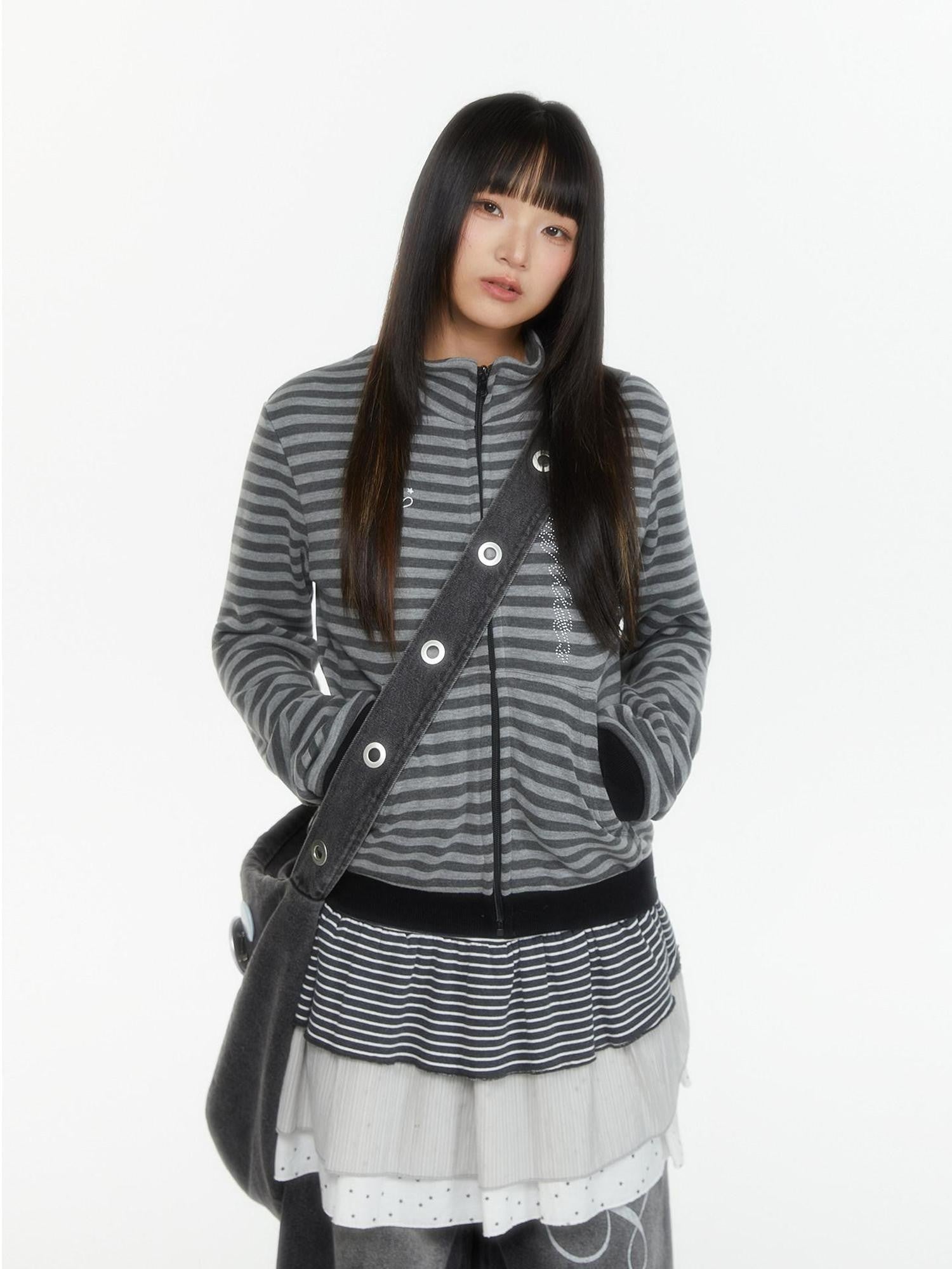 atrandom Zebra Rhinestone Embroidered Striped Women&