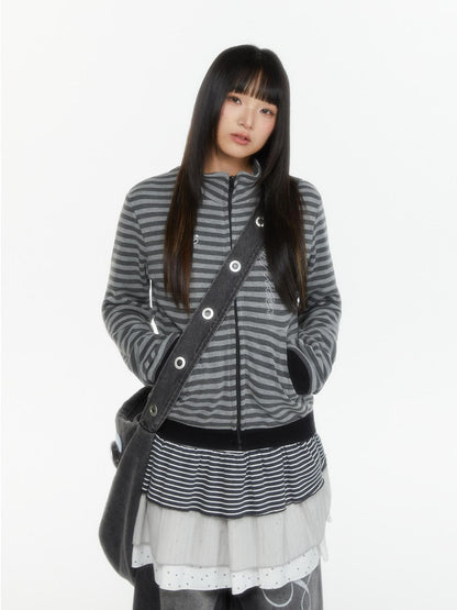 atrandom Zebra Rhinestone Embroidered Striped Women&