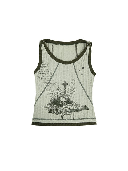 Vintage Punk Print Knit Vest Top
