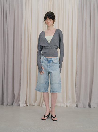 DKZ OFFICIAL Gray Colorblock Batwing Sleeve Women&