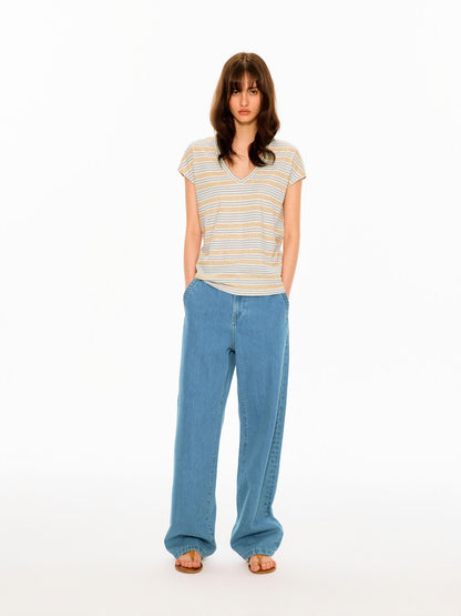 Northbutsouth Colorful Striped V-neck Frayed Edge Women&