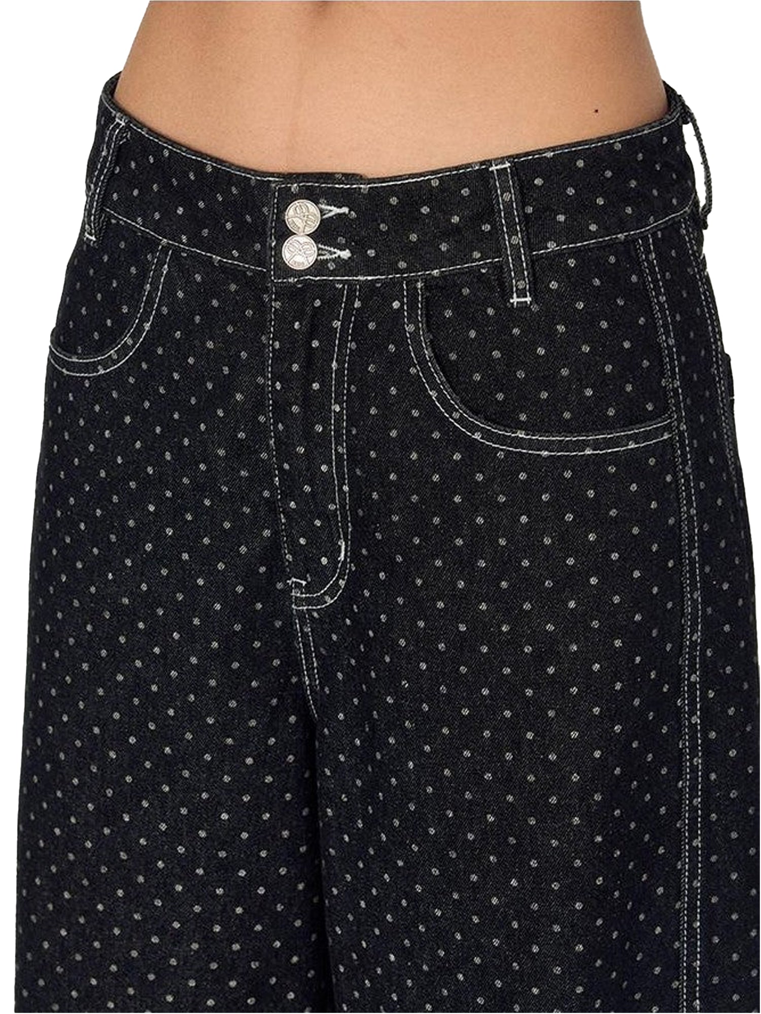 NAPSNAPS Dark Washed Polka Dot Cuffed Low Rise Zipper Women&