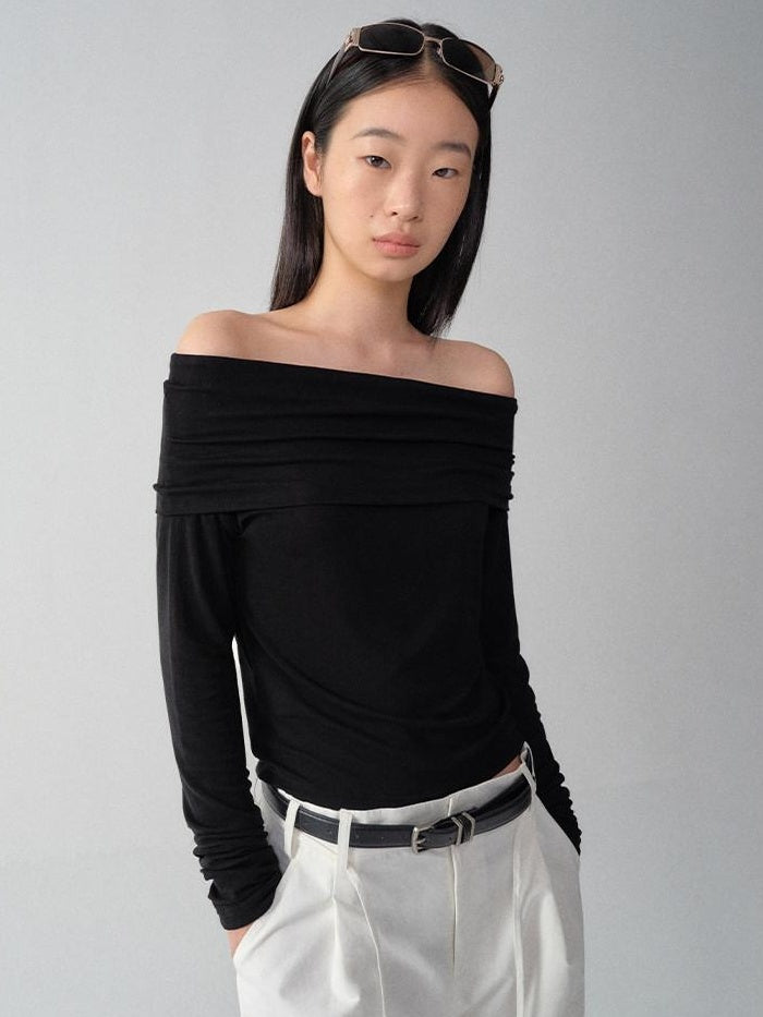 RUN TO THE FUTURE Lyocell Wool Blend Casual Slim Fit Black Women Knit Long Sleeve T-Shirts
