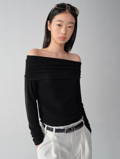 RUN TO THE FUTURE Lyocell Wool Blend Casual Slim Fit Black Women Knit Long Sleeve T-Shirts
