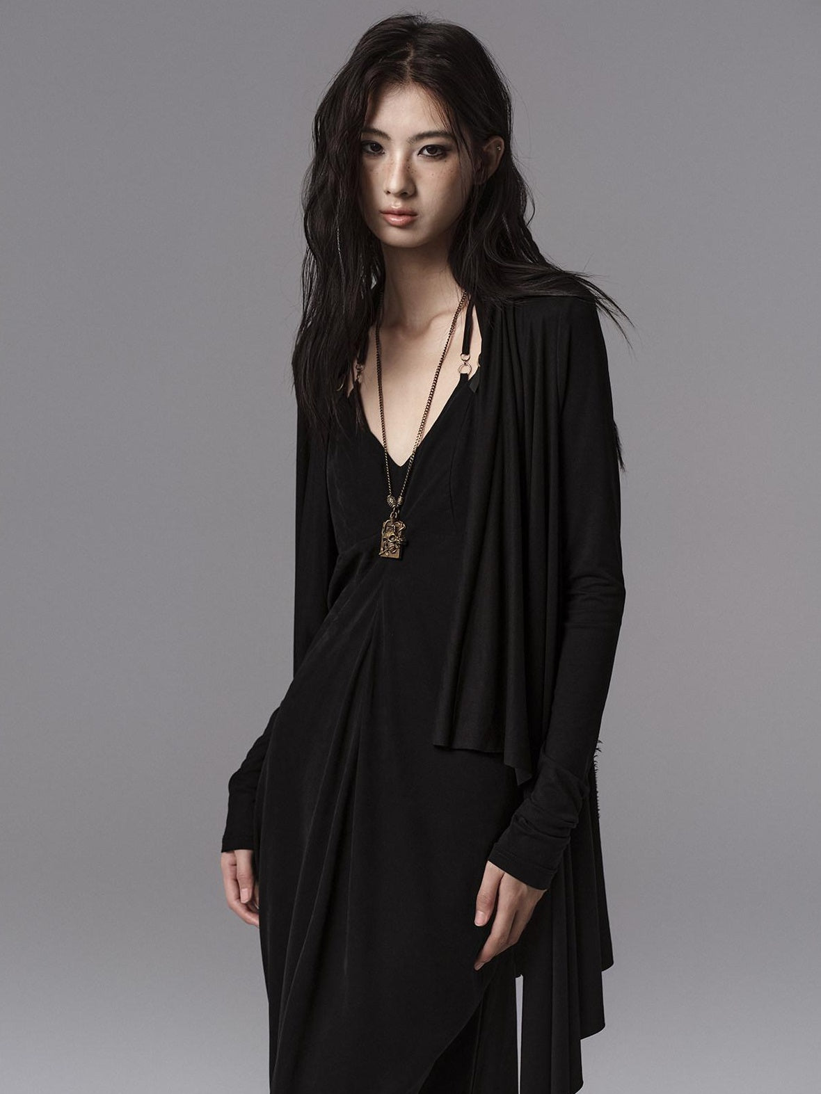 Low pixel Pure Cupro Slim Fit Dark Gothic Vneck Camisole Women Black Zip Back Maxi Dresses