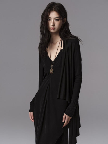Low pixel Pure Cupro Slim Fit Dark Gothic Vneck Camisole Women Black Zip Back Maxi Dresses