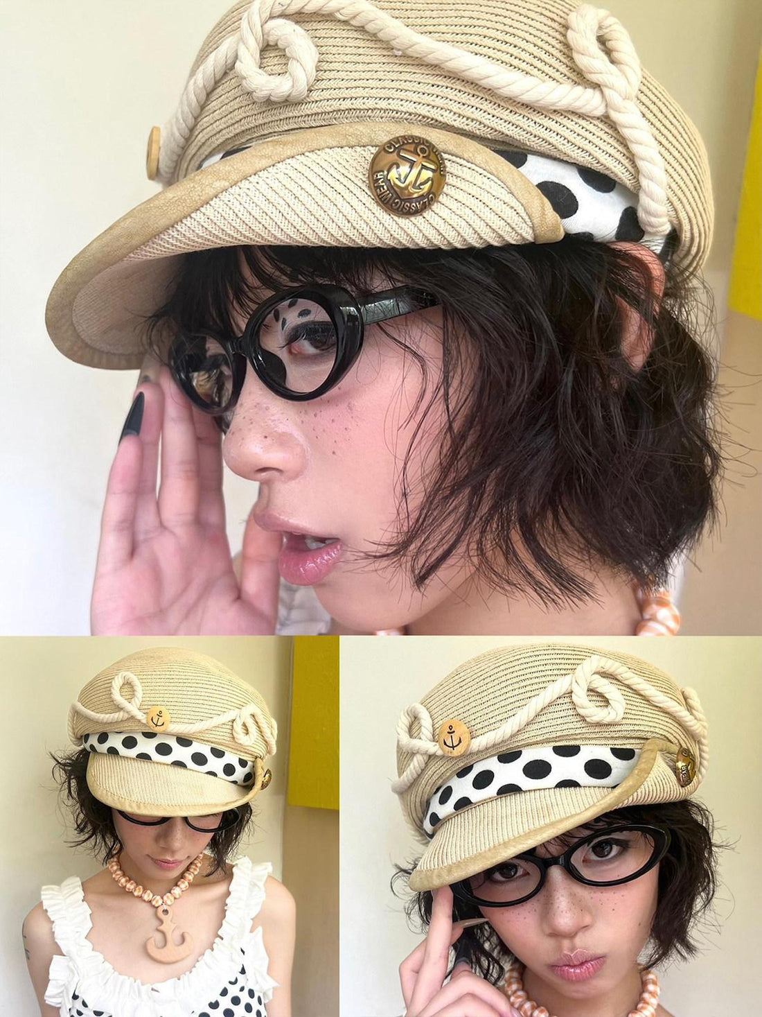 nit alcove Linen Polka Dot Casual Fisherman Unisex Travel L Size 58 60Cm Beanies